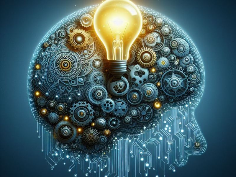 outline of a brain with cogs in it
