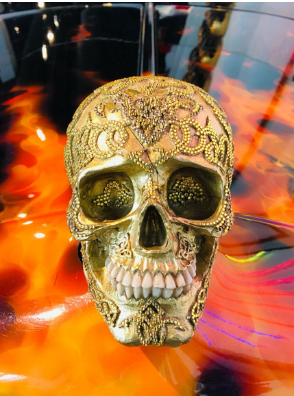 Photo of a decorated human skull