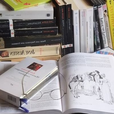 photo of books with glasses on