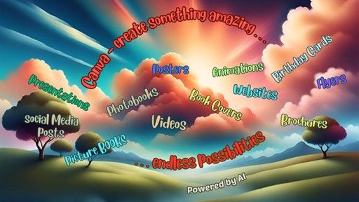 graphic created with words to describe what you can use canva for