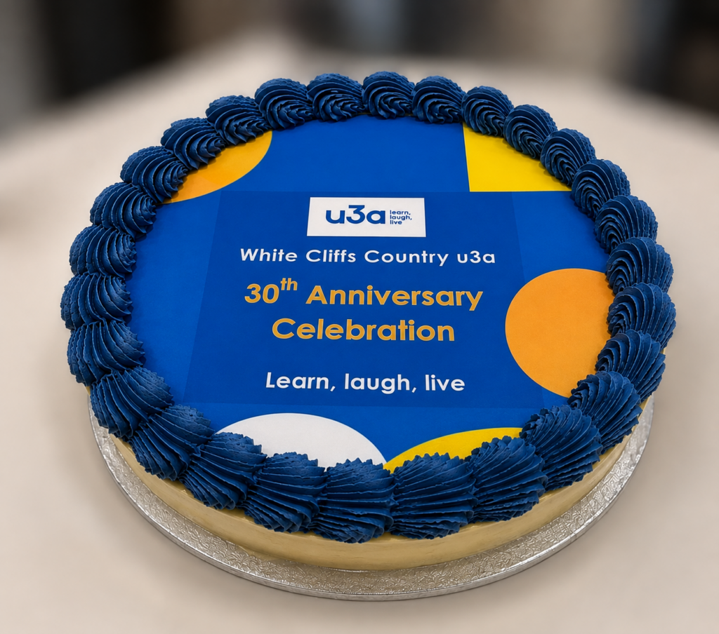 Anniversary celebration cake in u3a colours for White Cliffs Country u3a