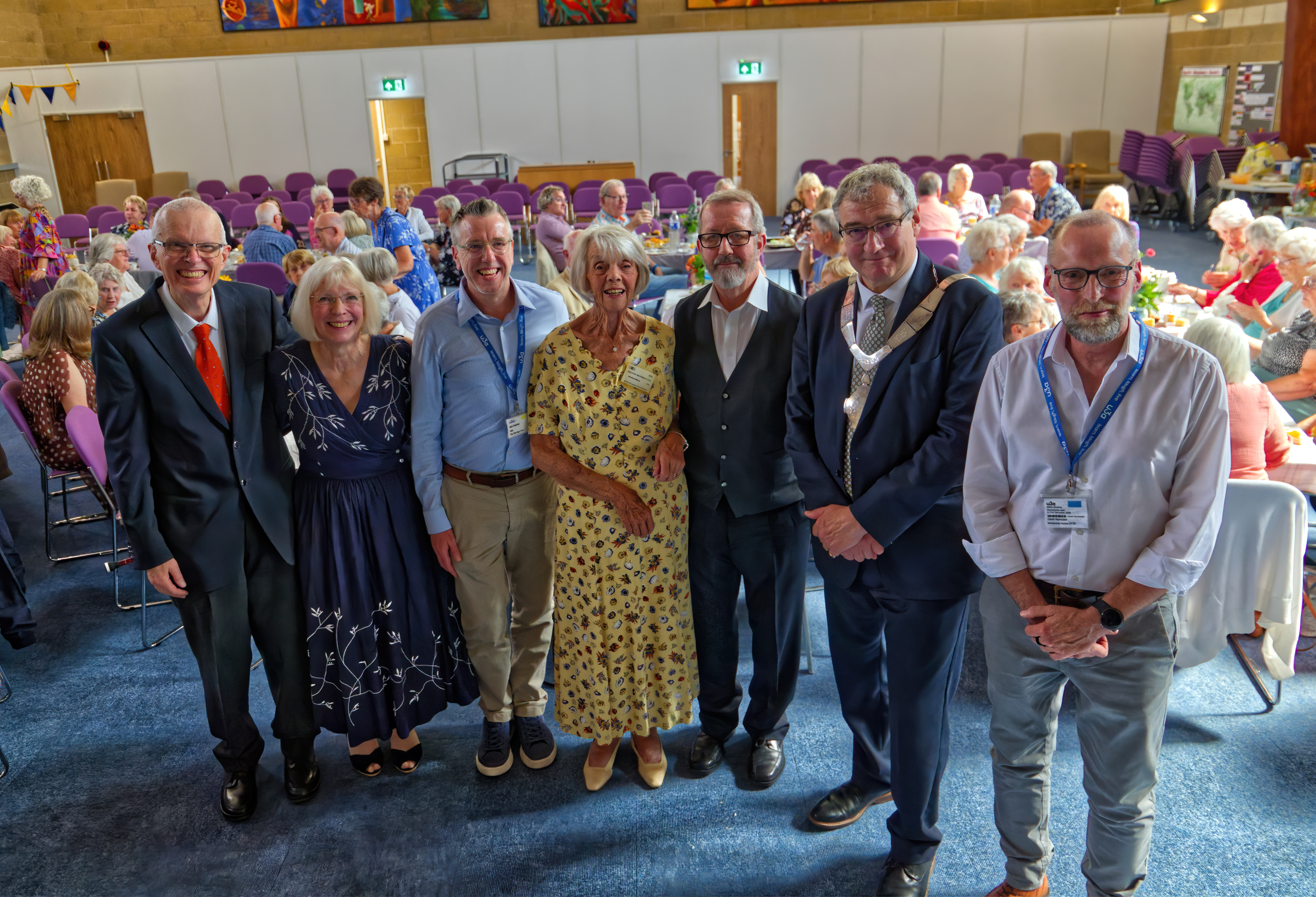 a group photo of past and current u3a chairs, CEO of the Trust and mayor of Melton Mowbray