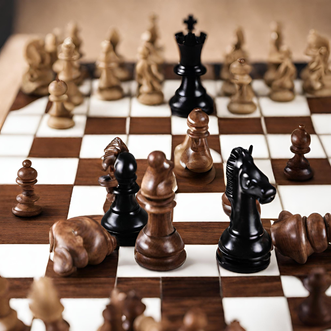 chess board with wooden pieces on it