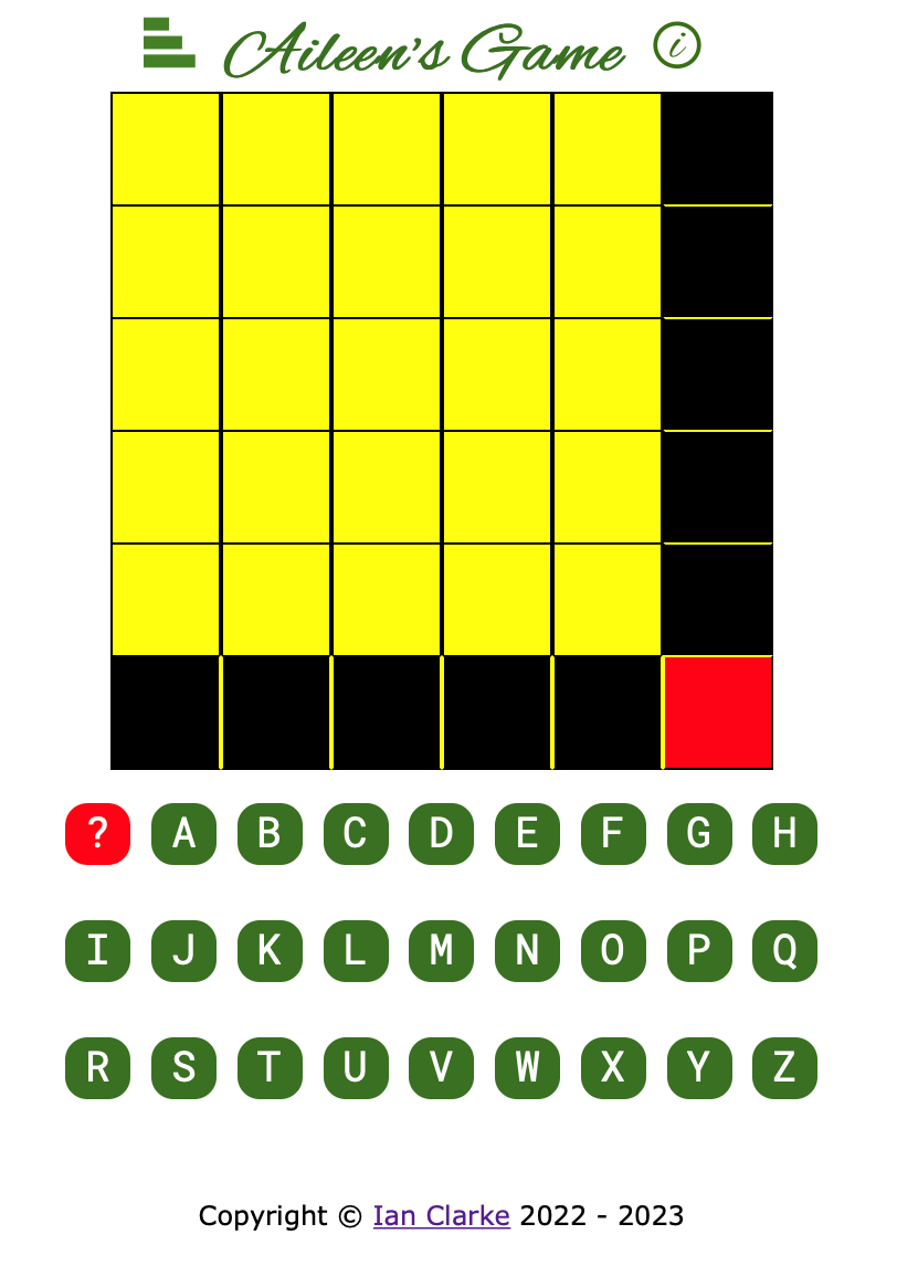 visual grid representing the board for Aileens Game