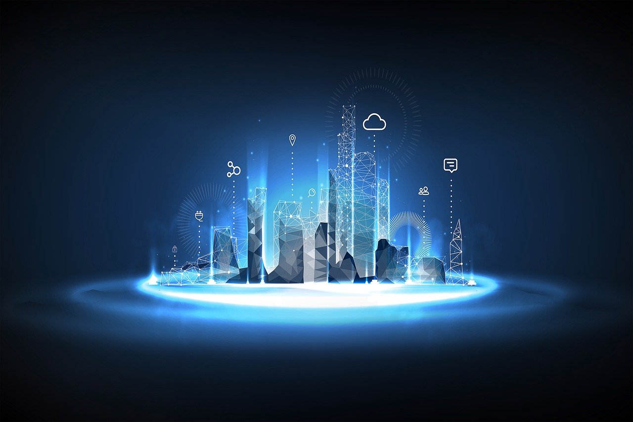 Graphic of a city powered by technology