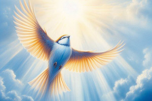 graphic of a bird flying in sunrise