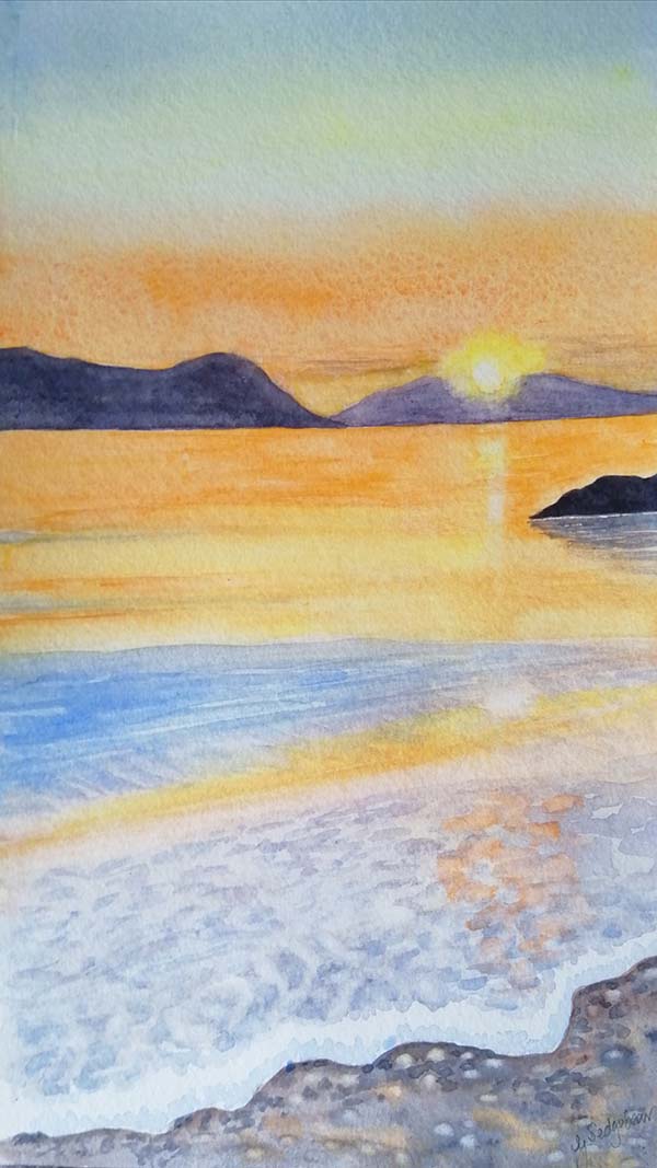 'Greek island Sunset' by Gill Sedgebear of Kenilworth u3a