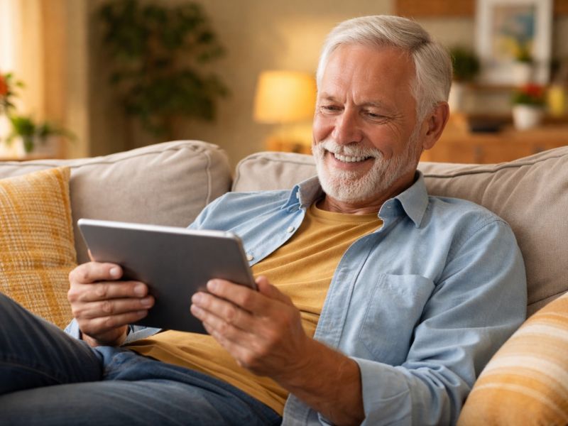 Man relaxing with a tablet