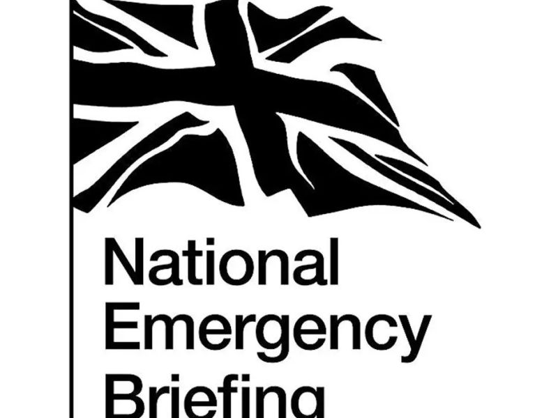 national emergency briefing logo of a uk flag in black and white