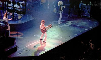 Rock band on stage performing