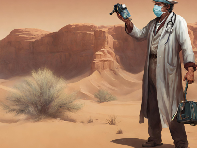 graphic image of doctor in a desert