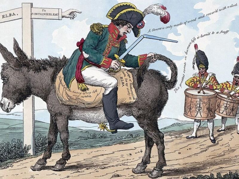 Cartoon of Napoleon being sent into exile