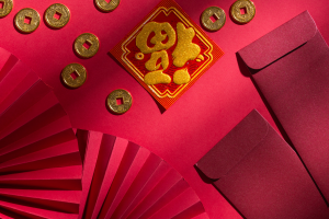 red lunar new year envelopes and coins