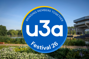 u3a festival 26 logo stamped across a photo of york university