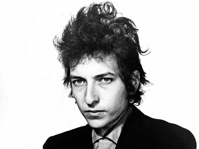 Black and white portrait of Bob Dylan
