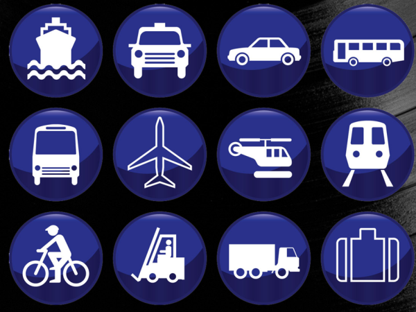 blue graphics of different forms of transport