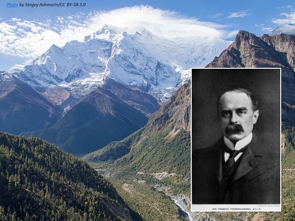 Illustration of a mountain background and Younghusband