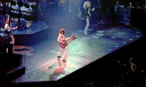 Rock band on stage performing