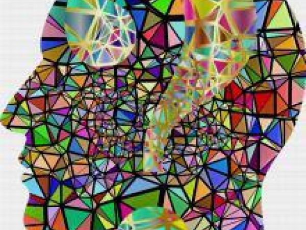 graphic of a head with colourful triangles in