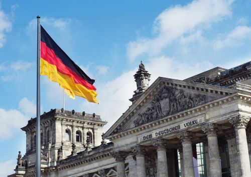 German town with flag