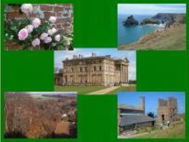 First slide of a powerpoint presentation showing 5 pictures of national trust owned areas/ buildings