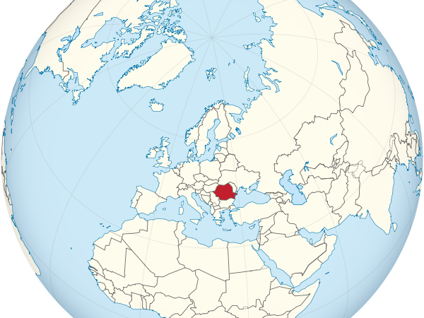 globe showing the location of romania in red