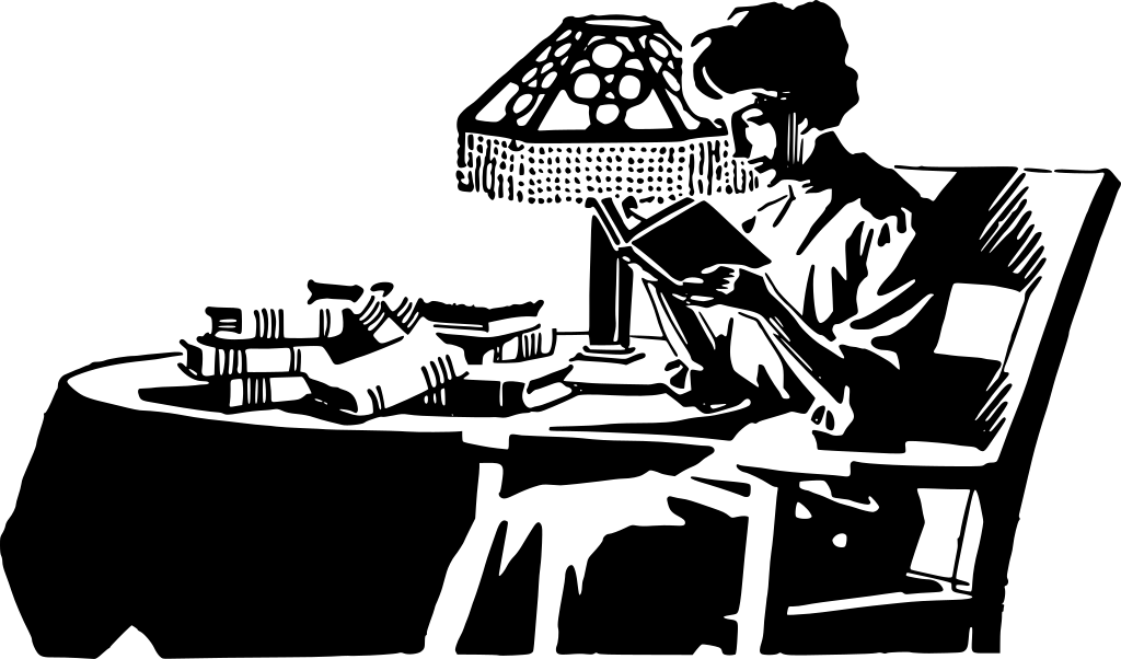 Graphic of a woman reading books