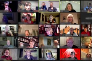 A zoom image of several people meeting