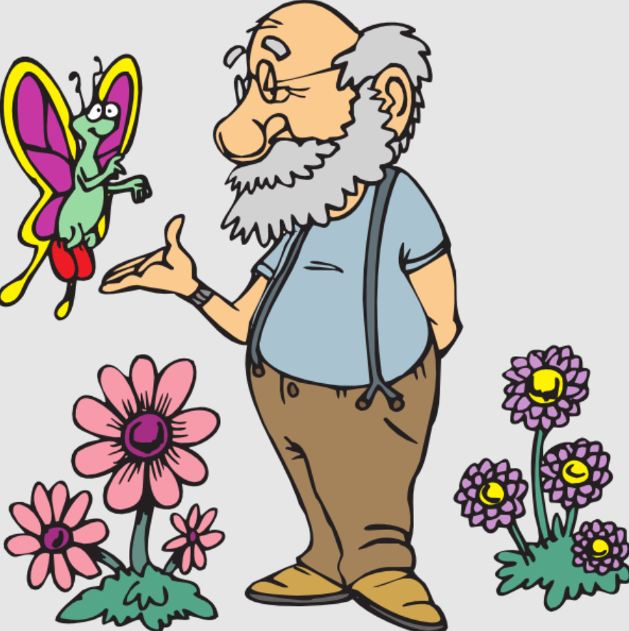 Clip art of a man talking to a butterfly