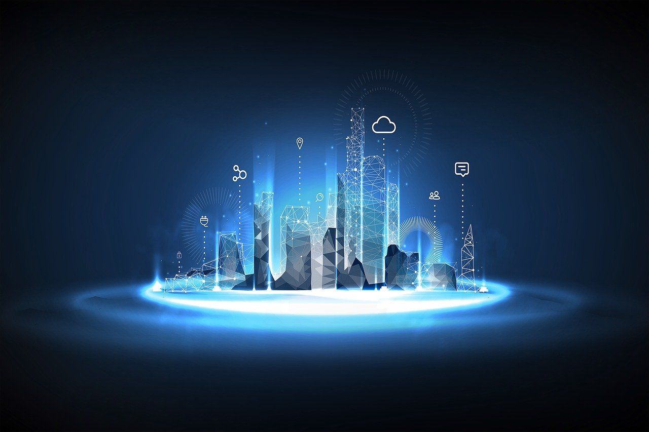 Graphic of a city powered by technology