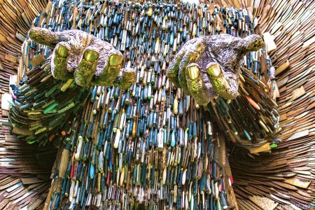 A photo of a sculpture in Shropshire, made from over 100,000 seized blades